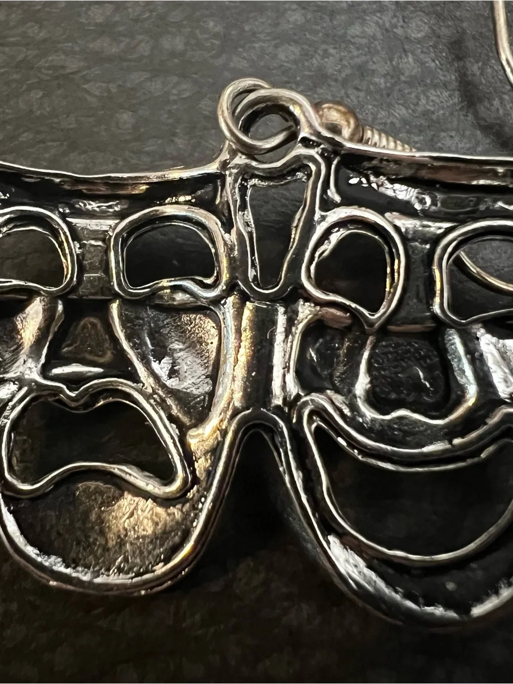 Silver Theater Mask Drop Earrings - Women's Jewelry